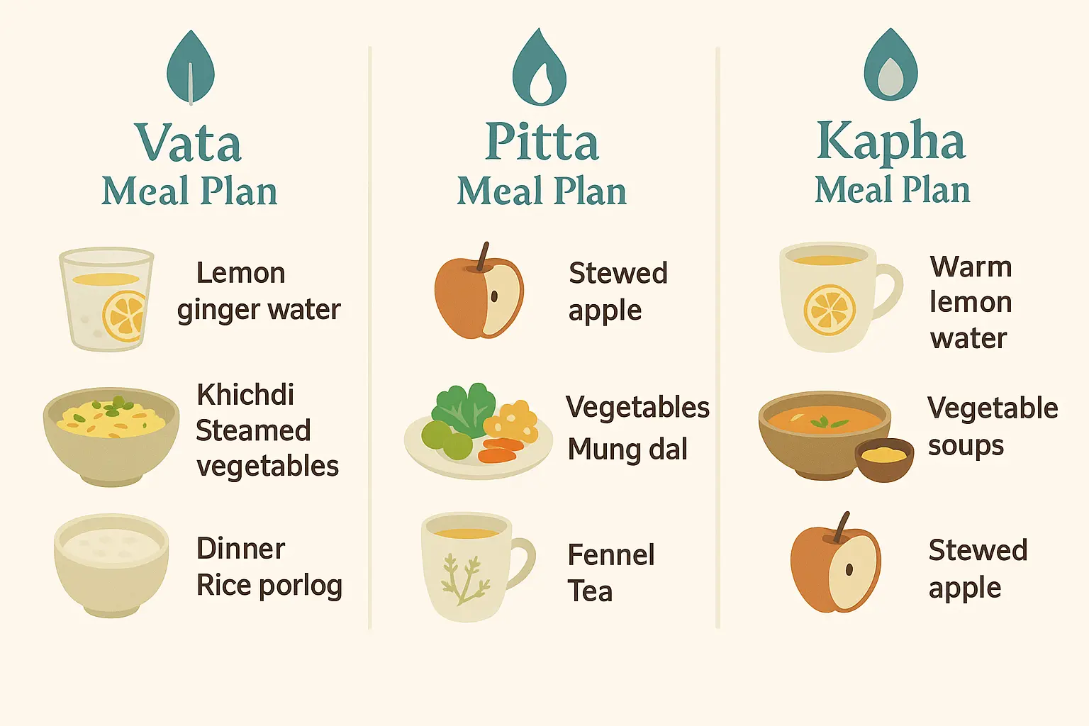 Daily dosha meal plans illustrated