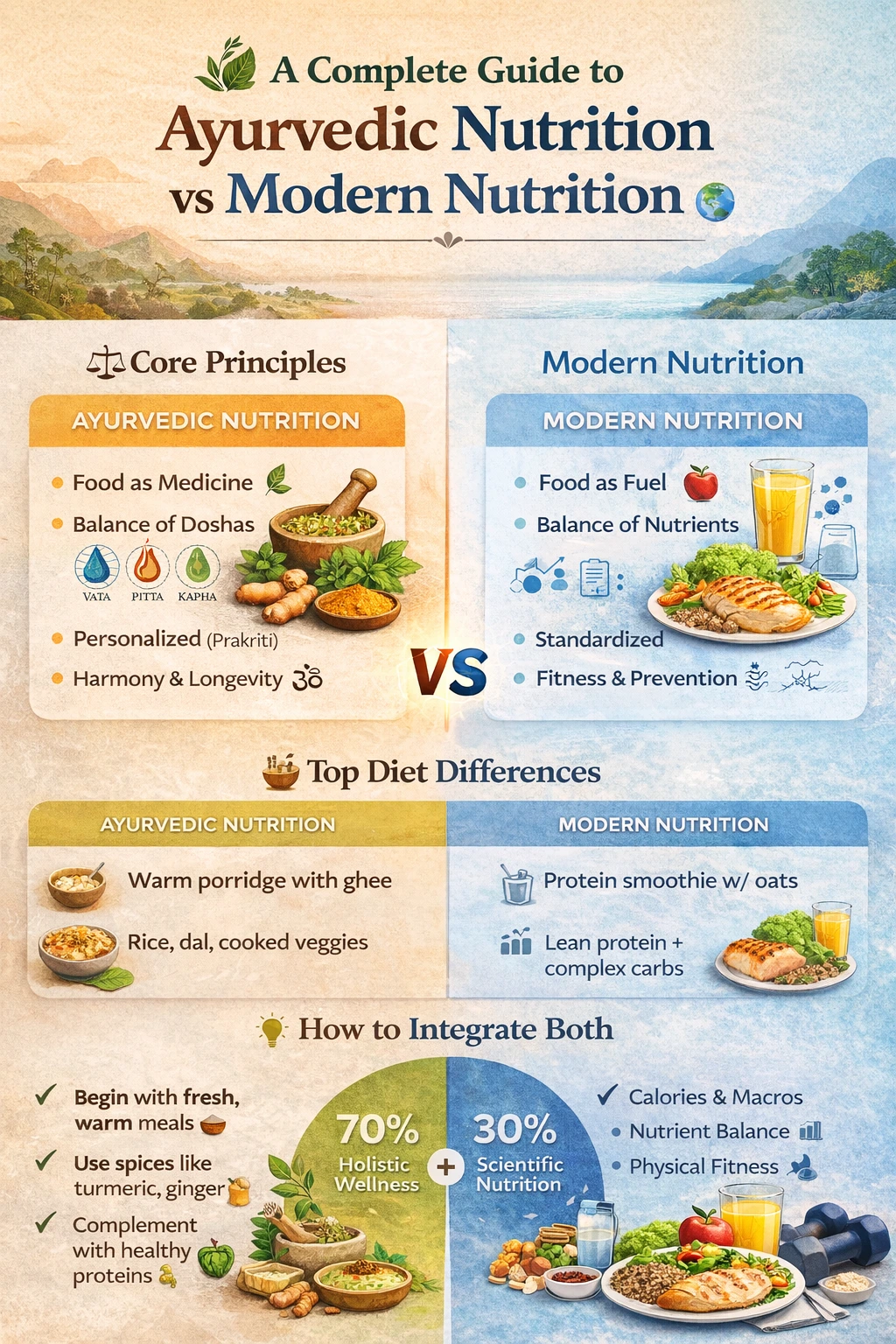 Ayurvedic Nutrition infographic – holistic principles