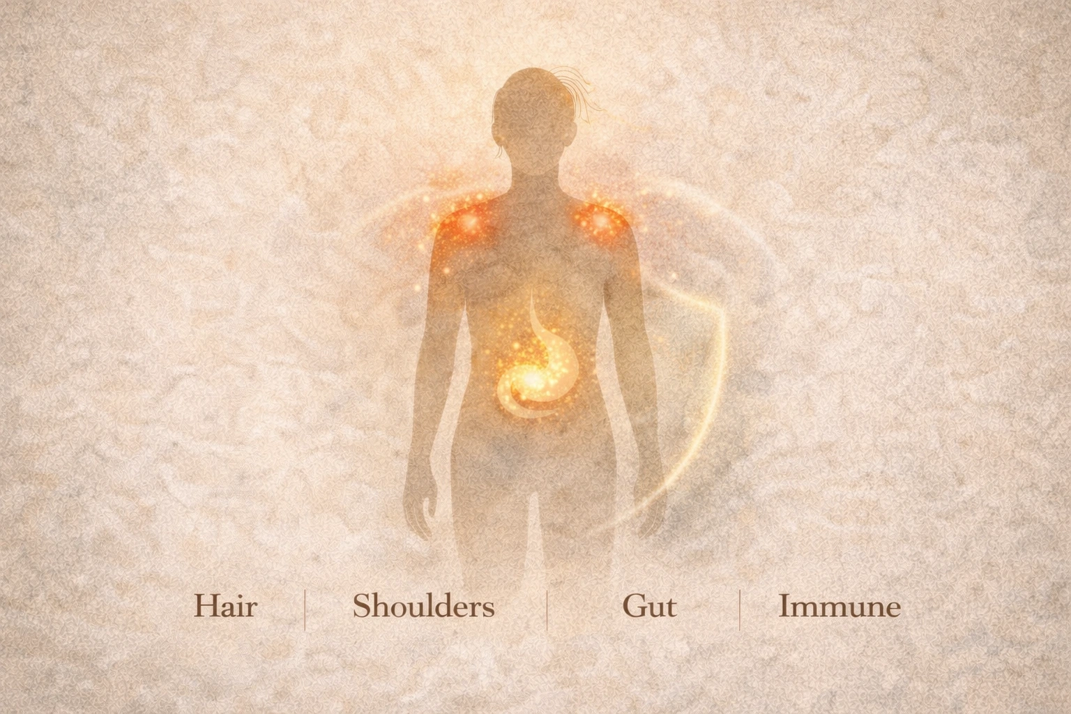 ChatGPT Image Feb 19 2026 03 26 16 PM | Vishuddhi Isha Yoga Goa India Subtle silhouette illustration showing gut, shoulders, immune system and hair affected by stress