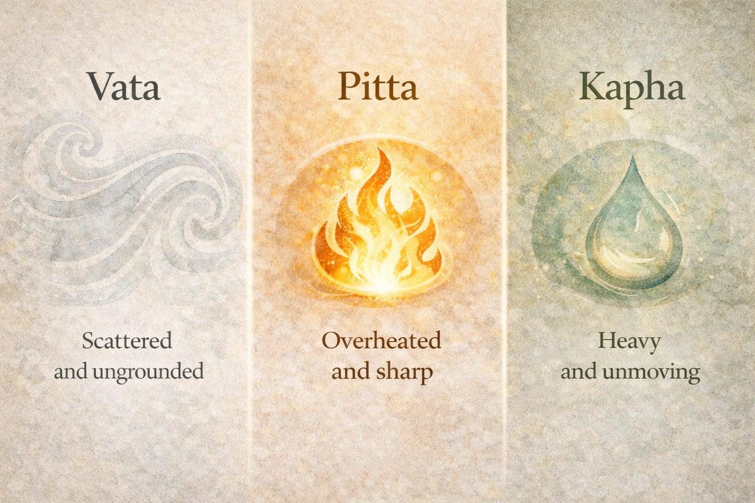 Doshas | Vishuddhi Isha Yoga Goa India Vata Pitta Kapha stress imbalance types illustration