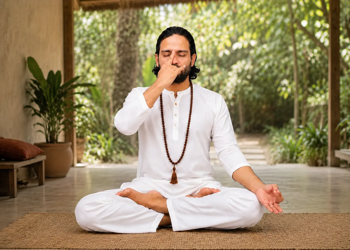 Traditional pranayama and breath awareness practice during Kundalini Yoga Teacher Training in Goa