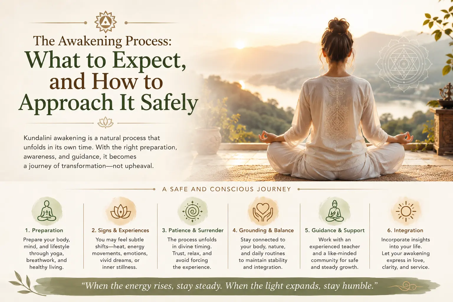 Kundalini Yoga 5 | Vishuddhi Issha Yoga Ayurveda A Kundalini Yoga practitioner seated quietly in meditation at sunrise, practicing a calm and grounded approach to awakening