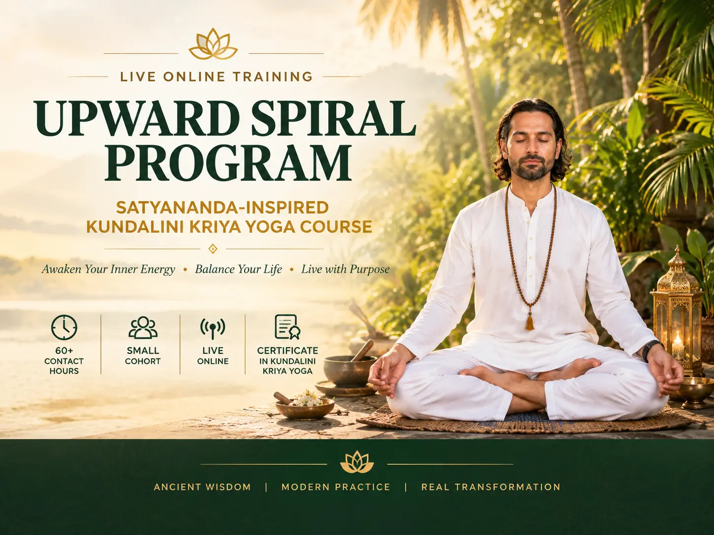 Upward Spiral Kundalini Yoga Course | Vishuddhi Issha Yoga Ayurveda Upward Spiral Program — Satyananda-Inspired Kundalini Kriya Yoga Course, Online