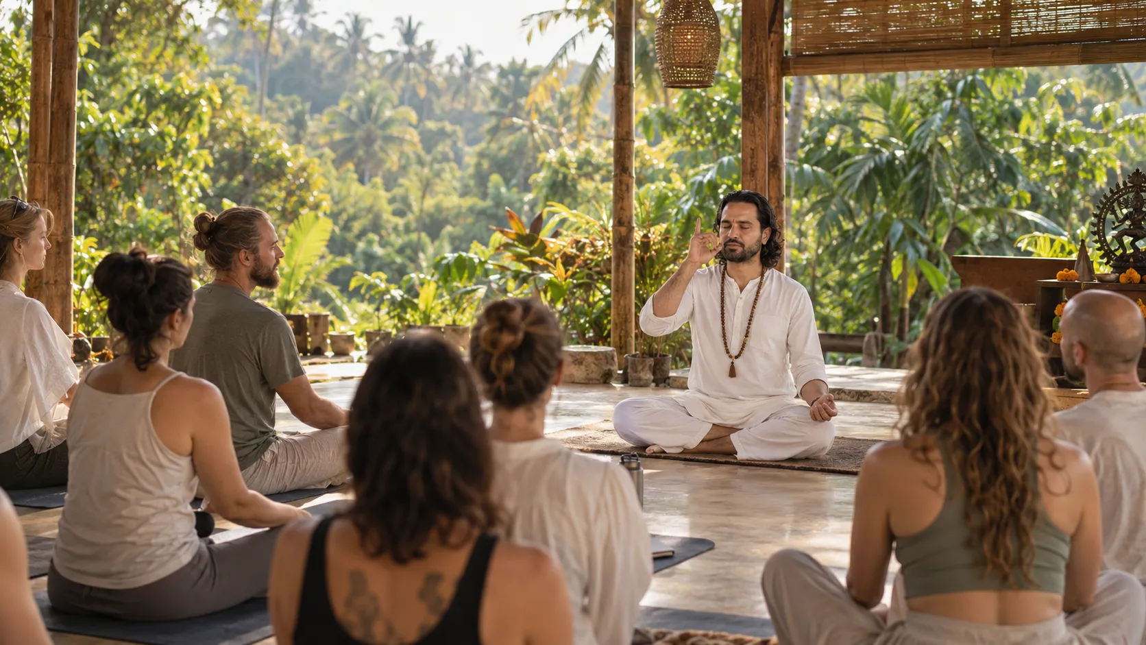 The residential environment of the 100-hour Kundalini yoga certification in North Goa — morning light over the practice hall