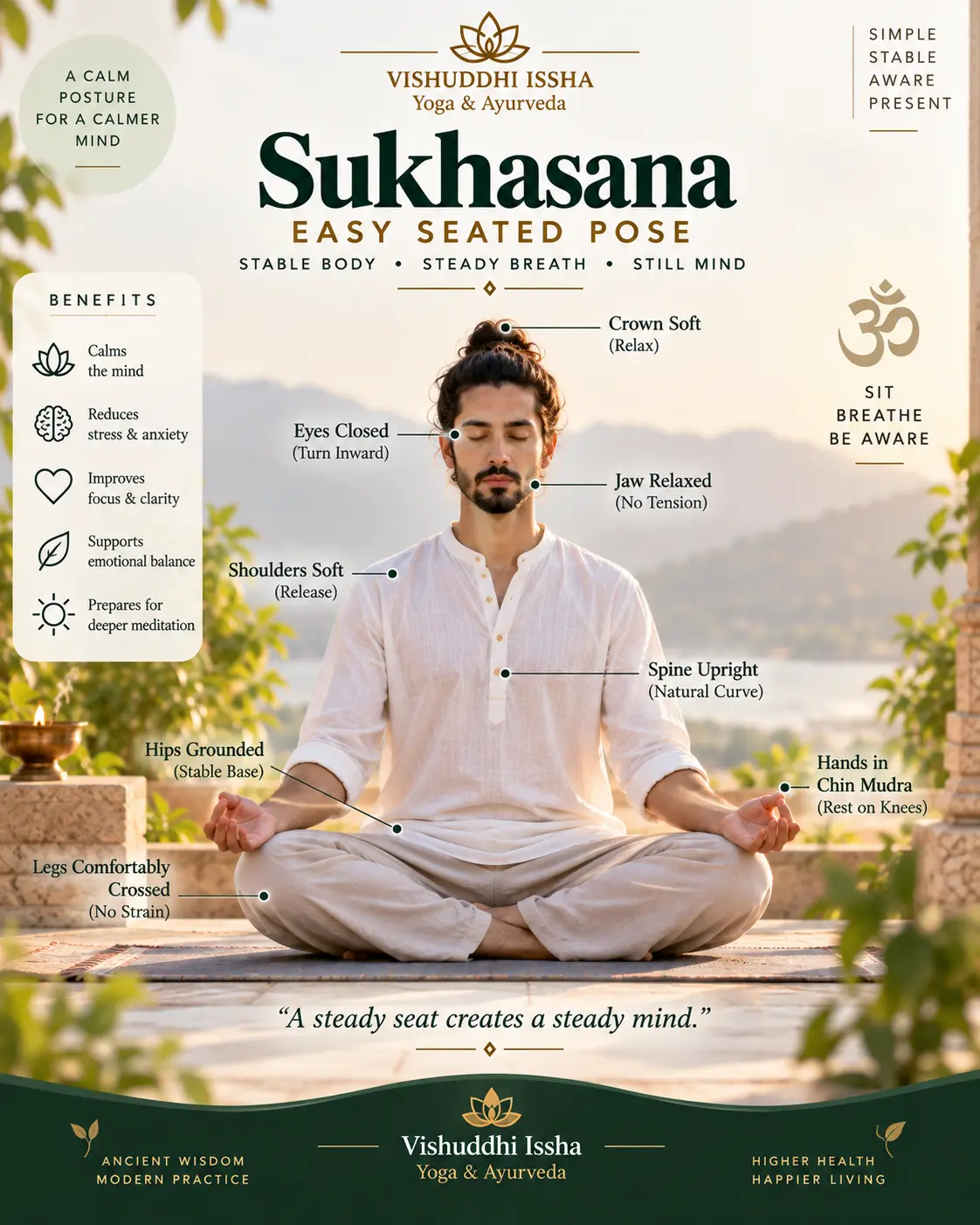 Sukhasana — easy cross-legged seated pose for settling