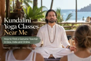 Kundalini Yoga by the Sea Group kundalini yoga classes near you in progress, students seated in easy pose with eyes closed